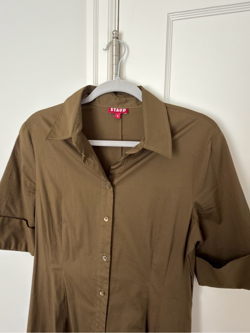 STAUD Olive Button-Front Maxi Shirt Dress - Picture 3 of 3